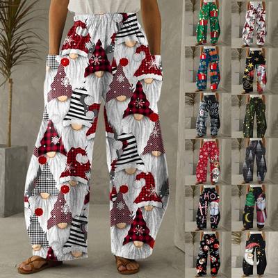 Women Fashion Christmas Santa Claus Snowmen  Print Casual Loose Pants Plus Size Loose Pants