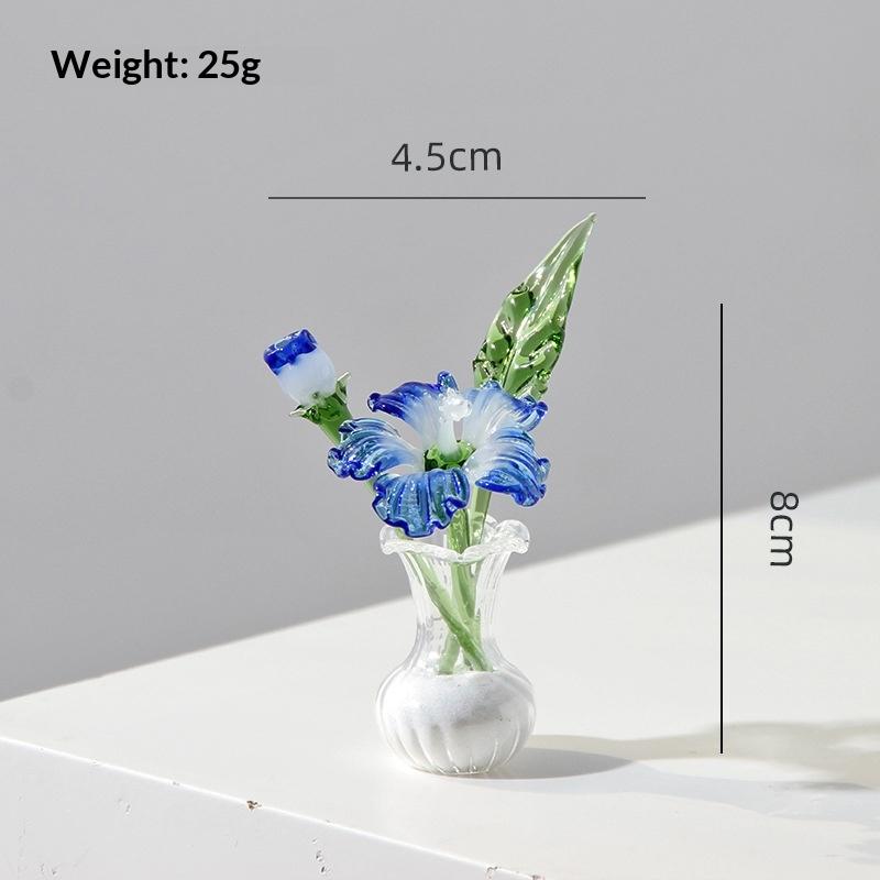 Handmade Glass Mini Flower Ornament Art Glass Artificial Flower With Small Vase Tabletop Decoration For Home Desktop Gift