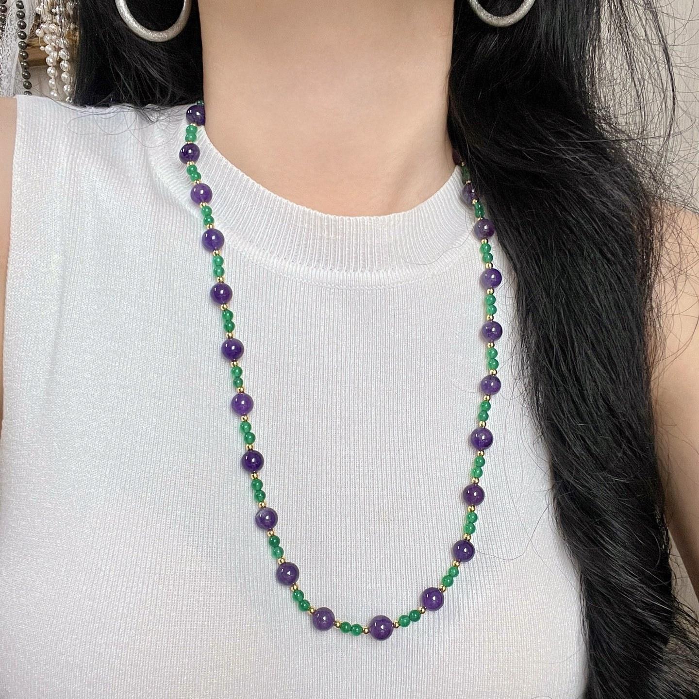 

High Quality Natural Amethyst Chalcedony Design Sweater Chain Necklace Collarbone Chain