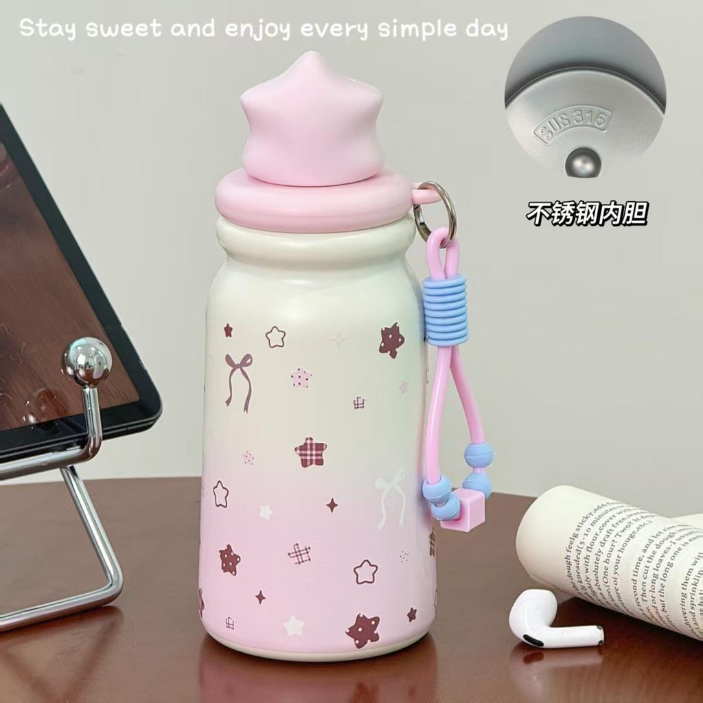 Student Cute Ins Style High Value Thermos Cup Portable Portable Portable Cup Simple Girls Tea Warehouse Niche Straw Cup