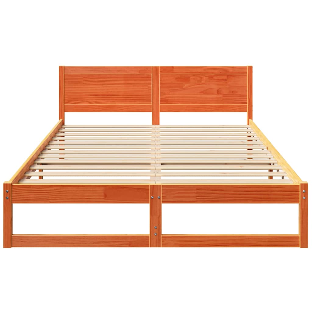 Bed Frame Wax Brown 140 X 200 Cm Solid Pine Wood