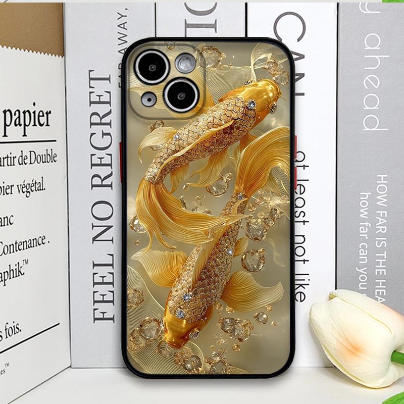Luxuriöse goldene Koi-Fisch-Muster-Stoßfeste Handyhülle für iPhone 17 16 Pro Max 15 14 13 12 11 XS MAX X XR 7 8 Plus Rückabdeckung