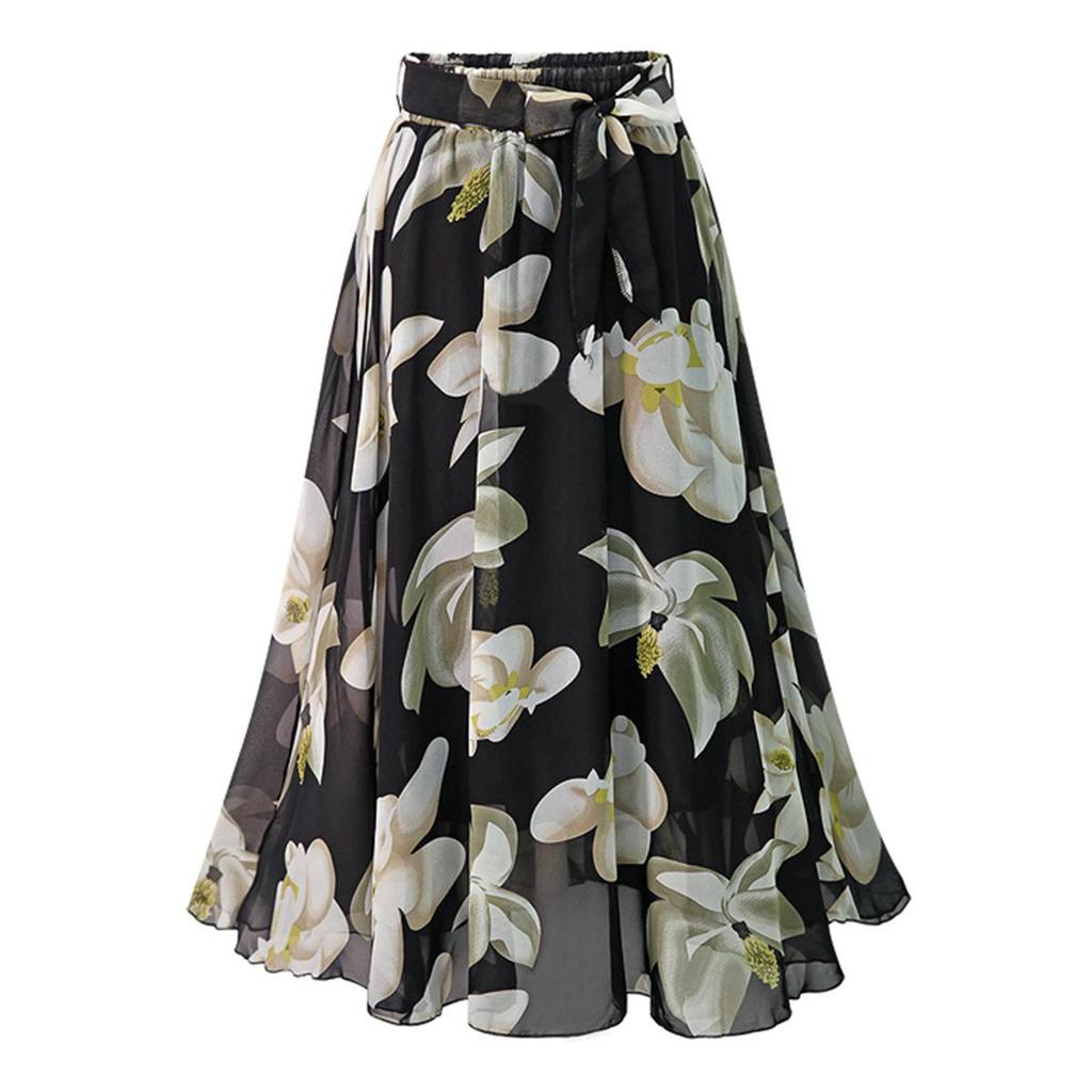 Falda de mujer de primavera y verano para mujer, falda con vuelo grande y estampado floral, falda de corte A, falda de moda que combina con todo