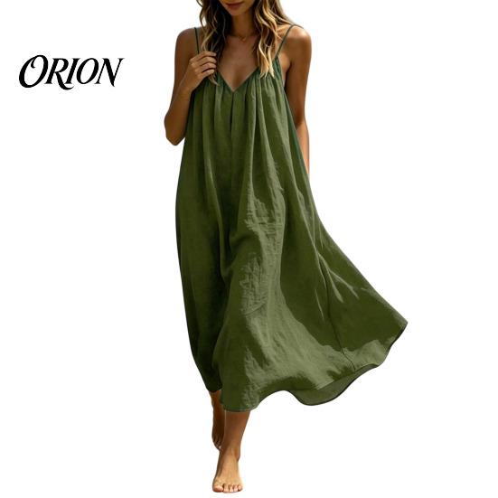 Slim Fit Summer Dress Women's Spaghetti Strap Beach Sundress, Sleeveless V Versatile Holiday Neck Cami Dress, Loose Flowy Vacation Long