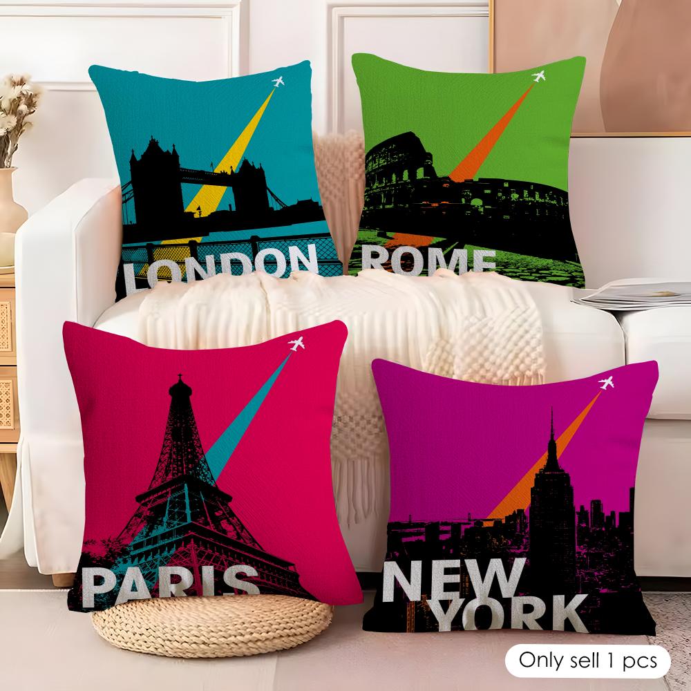 Vintage Retro Travel Cushion Cover Soft Plush Fabric DoubleSided Printed Cushion Covers for All Seasons Modern Home Decor