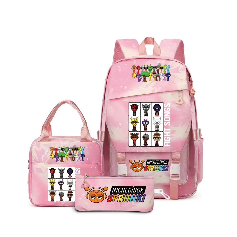 Around the box, elementary school bag sprunki cartoon backpack three-piece set D
