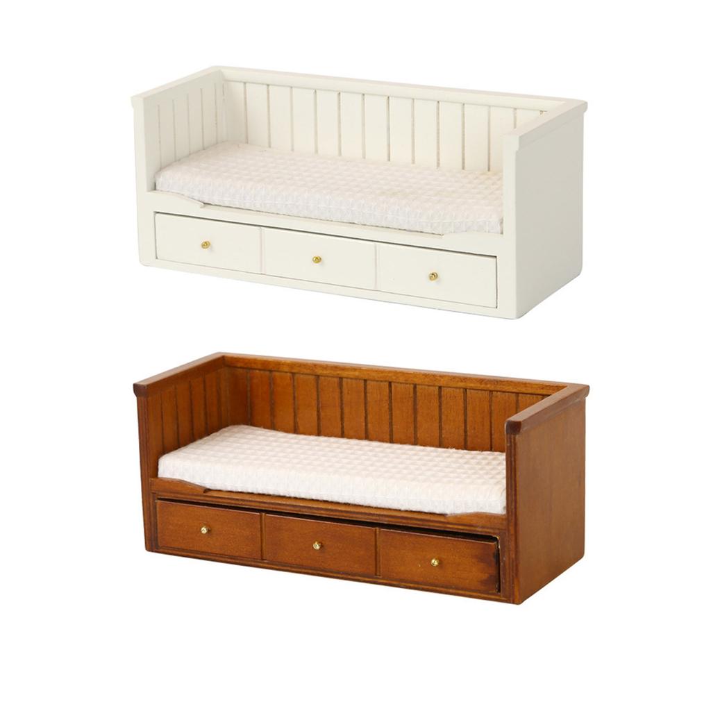 1/12 Scale Dollhouses Single Bed Miniature Furniture Pretend Play for Kids Doll House Furniture Model for Dollhouses