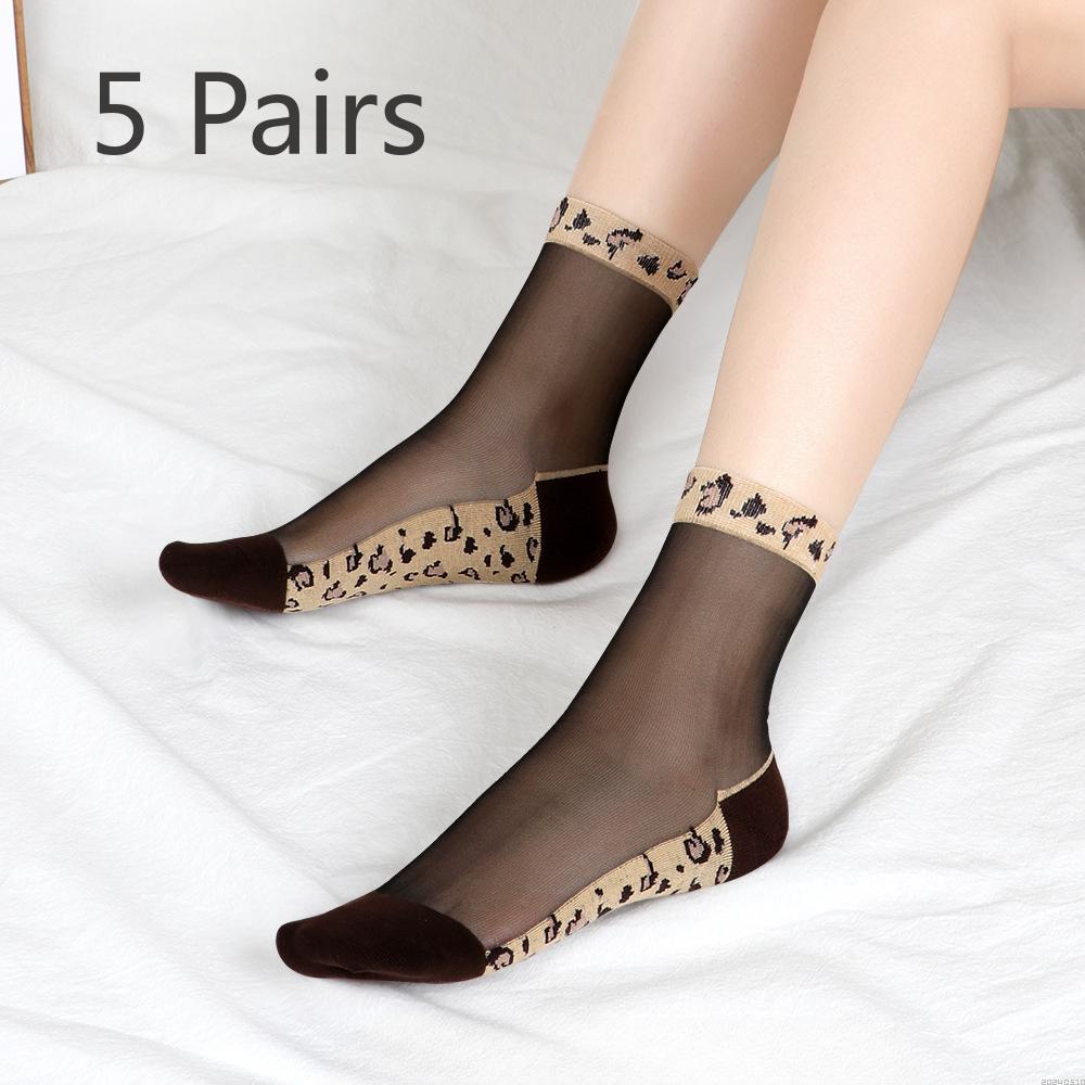 5 Pairs of Light and Breathable Cartoon Bear Mid Calf Socks for Women In Spring and Summer