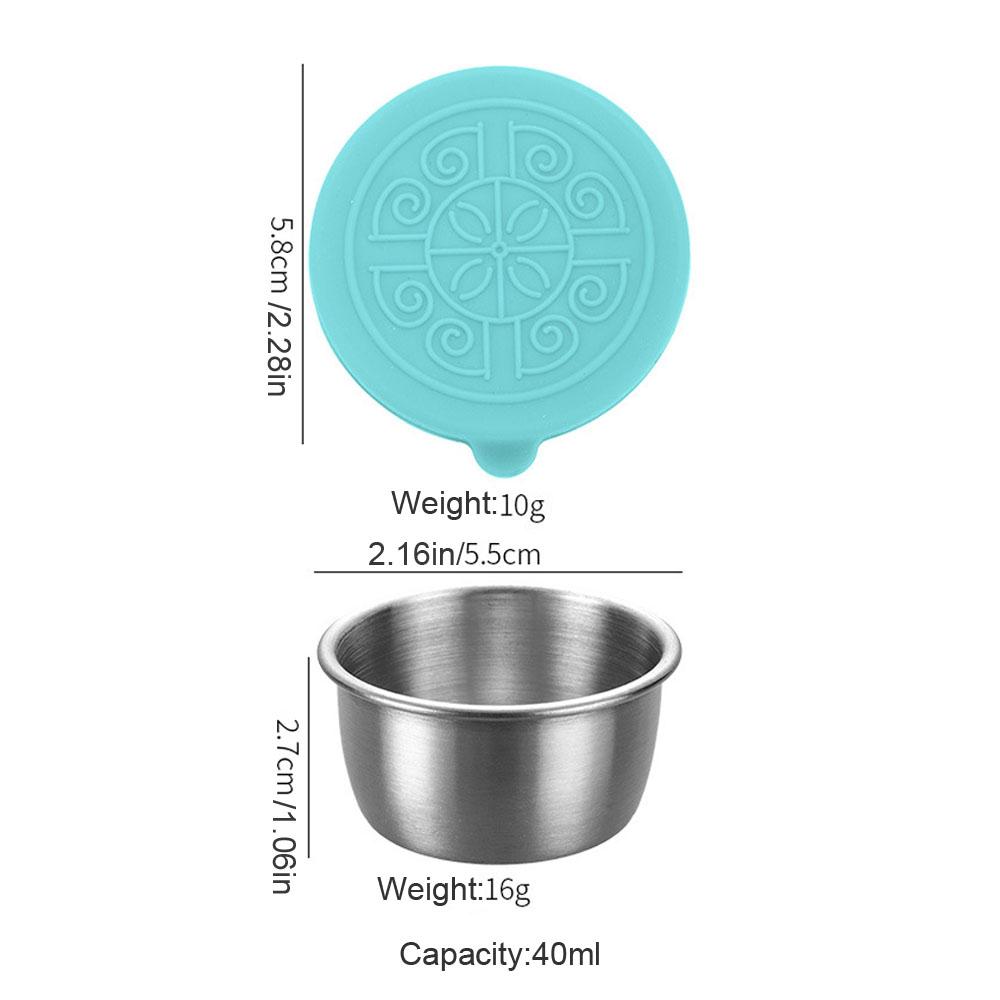 1 Stück Salatdressingbehälter mit Deckel, 40 ml, wiederverwendbarer Edelstahlbecher, auslaufsichere Silikondeckel für Lunchbox und Picknick