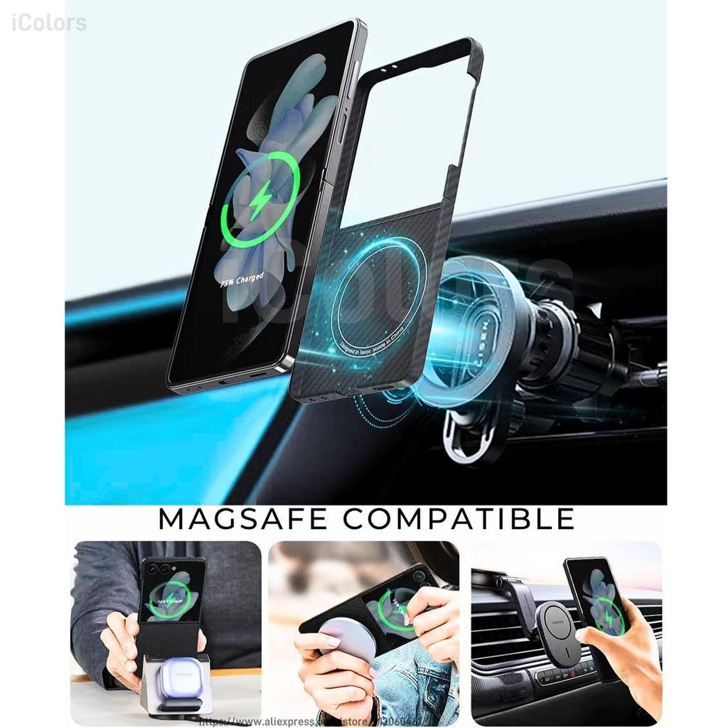 Z Flip 7 Aramid Case for Samsung Galaxy Z Flip 7 Magnetic MagSafe Case Aramid Carbon Fiber Cover Qi2 Ultra Thin Armor Cover