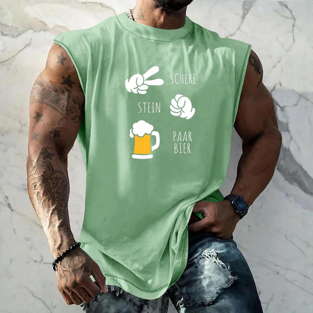 Men Sleeveless Tank Top Loose Fit Textured Pattern Printed Vest Casual Sports Streetwear Summer Holiday Daily Wear