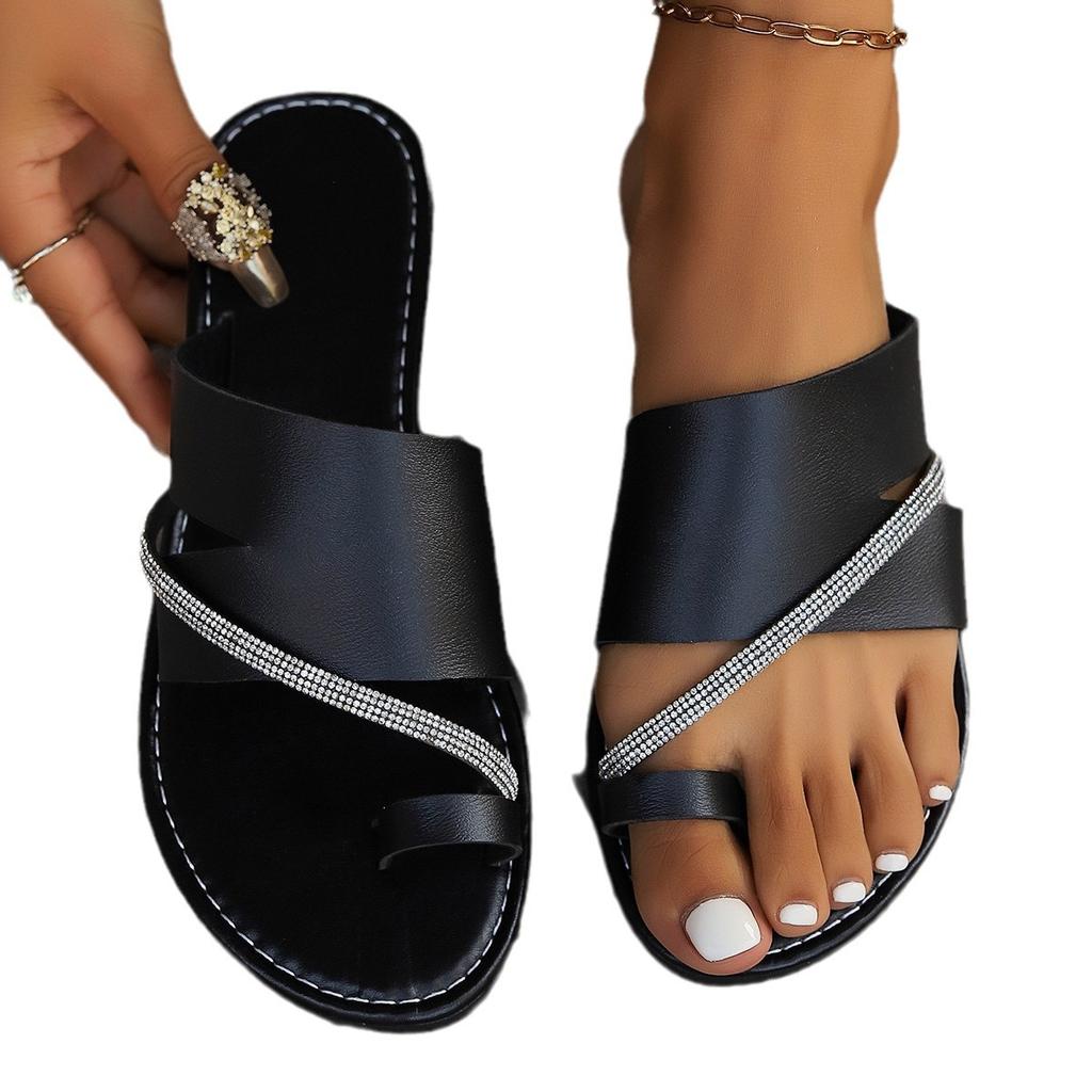 European and American Foreign Trade Large Size Flat-bottomed Slippers 2024 Autumn New Round Head Light Cover Toes Casual Wear Cool Slippers Women