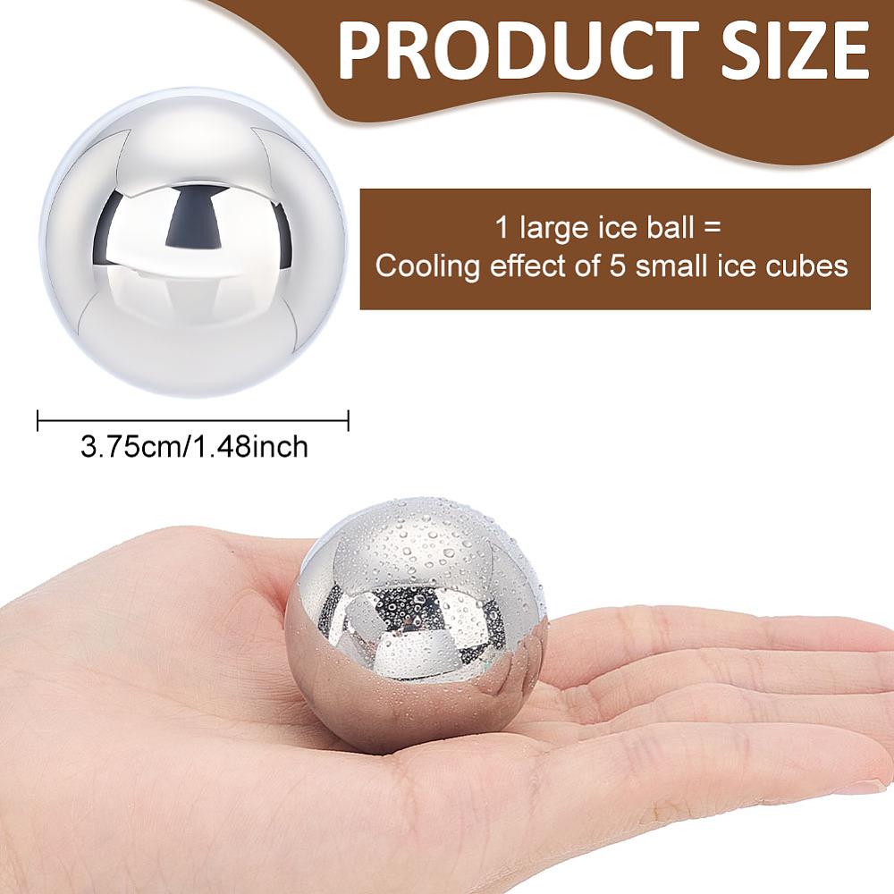 4pcs Reusable 304 Stainless Steel Ice Cubes Whiskey Ice Balls for Cocktail Beverage Chilling Stainless Steel color 37.5mm