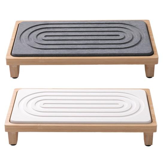 Yousheng Kieselgur Bambus Spülbeckenablage Schnelltrocknender Stein Seifenablage für Badezimmer Küchenarbeitsplatte Wasserabsorbierend Rutschfest Schwammorganisator