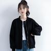 2023 Retro HK-Style Women's Black Baseball Jacket - Casual Spring/Autumn Short Coat