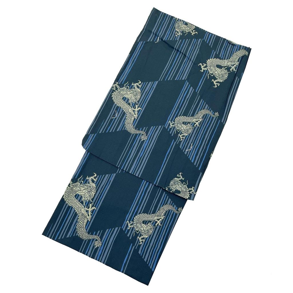 Yukata Set Waist Geta Size Blue Dragon Z3206ASB248 [Fuuka] Men's (4 Pieces) Obi, Cord, Sandals, Men's S, (Waist Cord/Square Obi/B248 White)