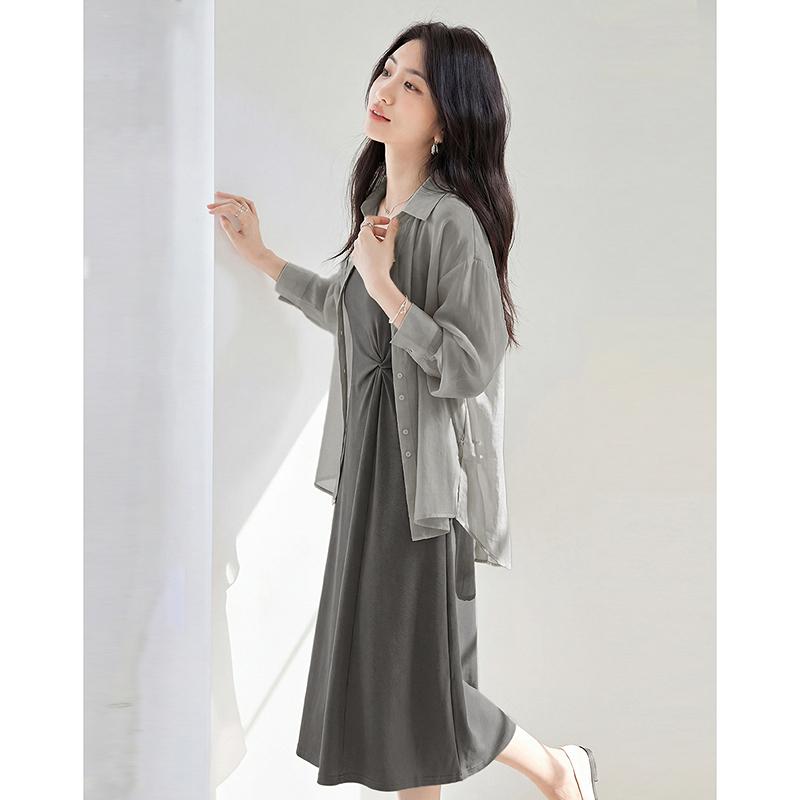 Fashion Thin Shirt Camisole Dress Two-piece Set