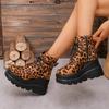 New Popular Lace Up Zipper Women Boots Round Toe Mixed Colors Leopard Print Platform Water Proof Boots Shoes for Women