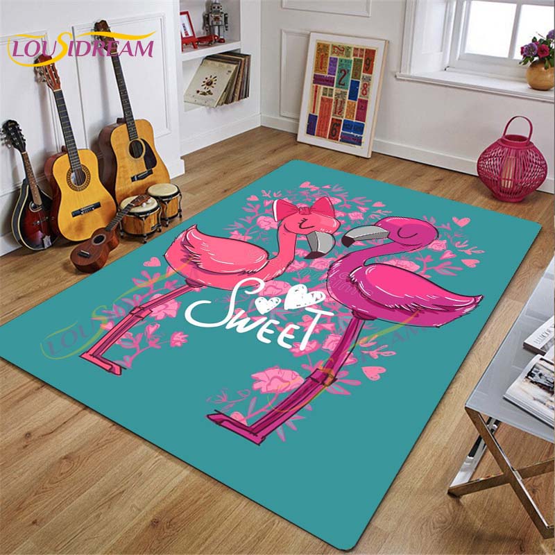3D Flamingo Rug Carpet for Livingroom Bedroom Kids Room Colorful Modern Rug Non Slip Floor Carpet INS Style Decor Flower Carpet