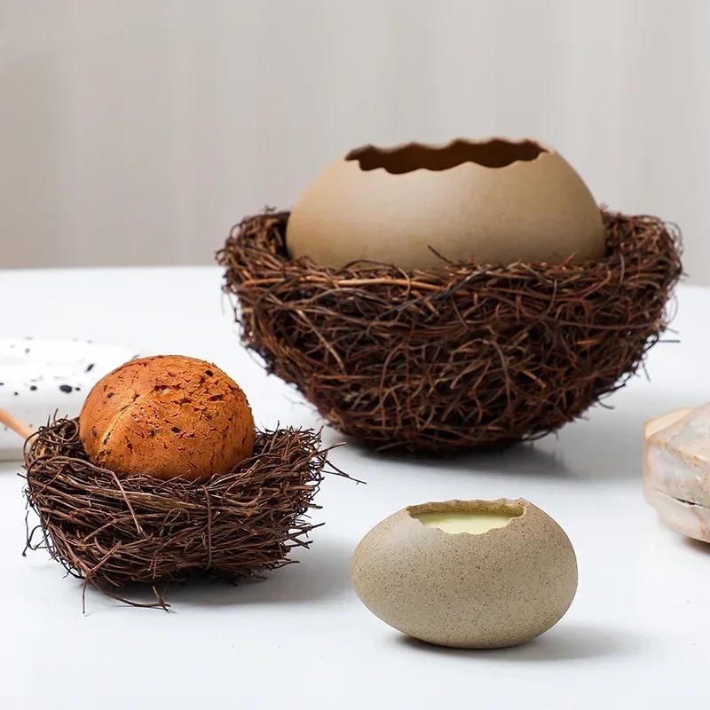 Handwoven Rattan Bird's Nest, Artificial Craft Birdhouse,Artificial Bird Nest, Bird House, Garden Nature Art Craft Decoration