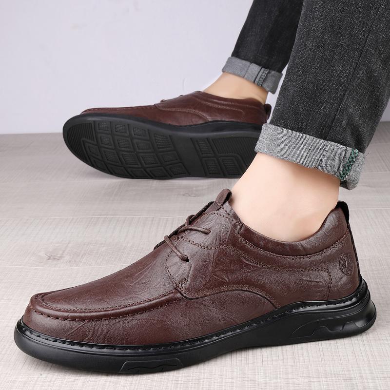 Повседневные мужские кожаные туфли из натуральной кожи высокого качества в мужском стиле — фото 6