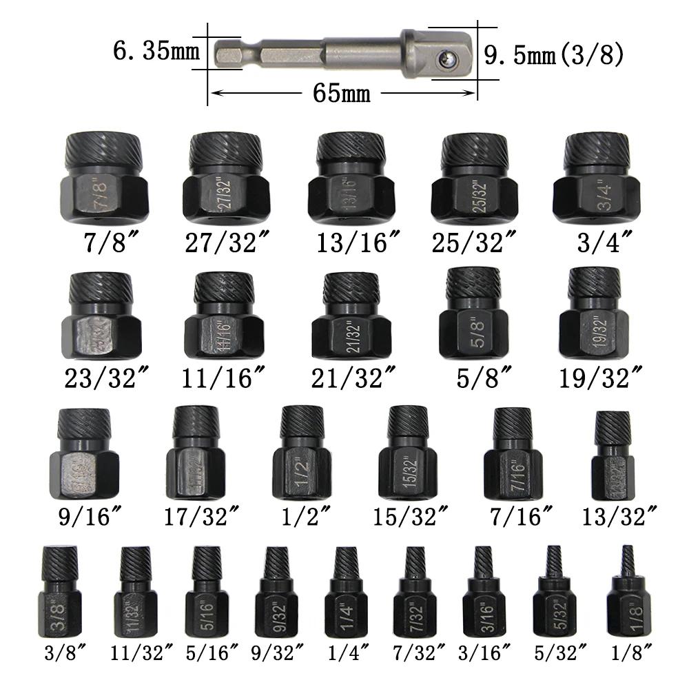 26pcs Screw Bolt Extractor Drill Bit Stud Slip Teeth Stripped Broken Remover For Air Tools Power Tools Accessories