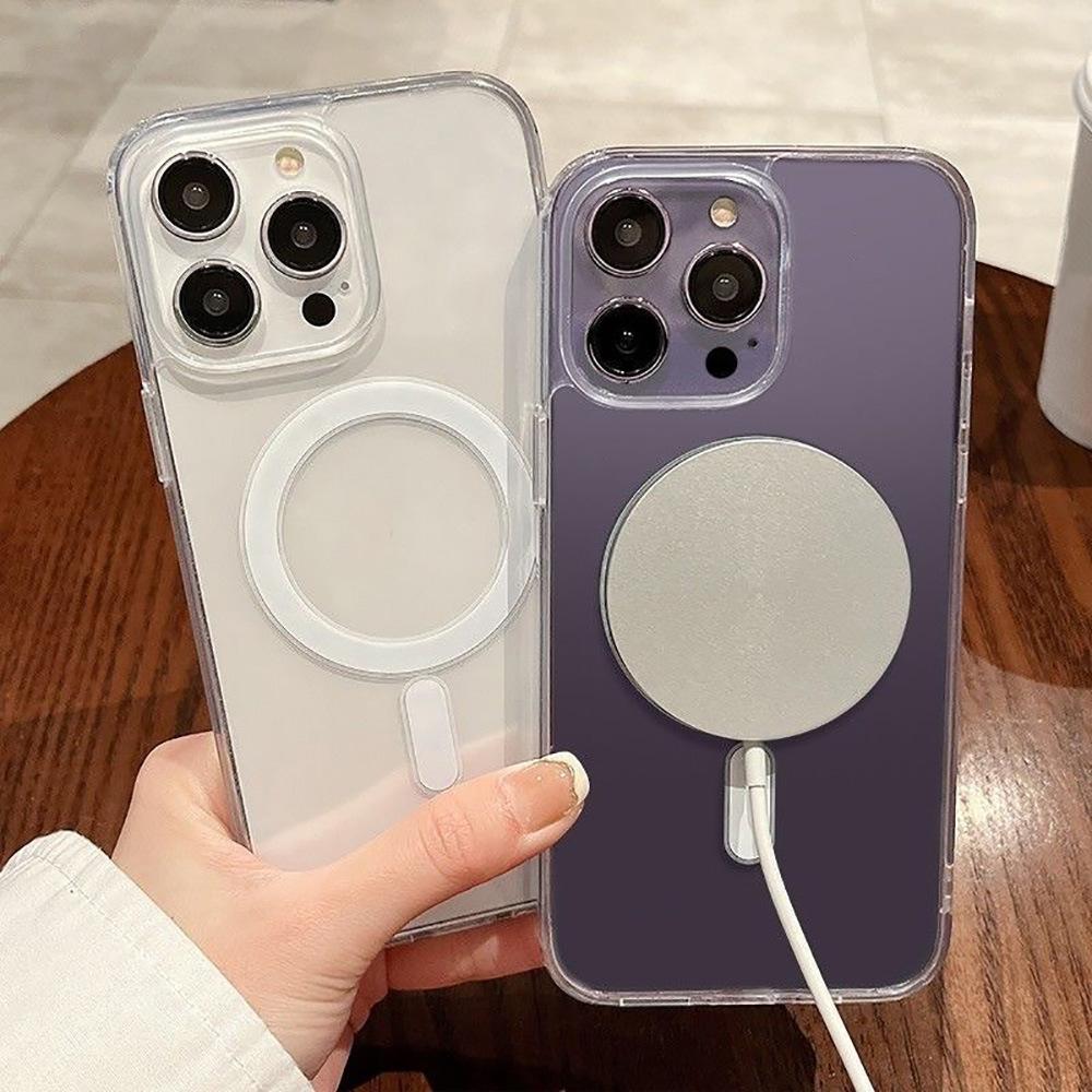 Applicable to Apple 17ProMax large hole transparent magnetic mobile phone case iPhone17 transparent 16/15 hard case