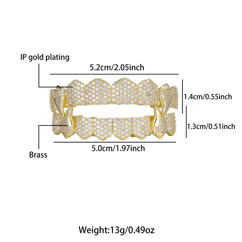 Htpwe Hip Hop Full CZ Stones Teeth Grillz Caps Cubic Zircon Iced Out Micro Pave Top&Bottom Charm Grills For Men Women Zircon