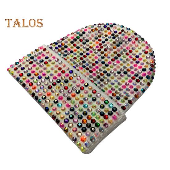 

Унисекс зимняя шапка со складчатыми полями, однотонная эластичная шапка со стразами, сохраняющая тепло, для взрослых, для холодной погоды, для улицы и повседневной жизни разноцветный