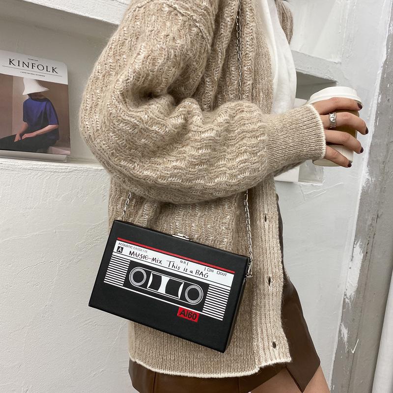 Women niche design women's bags bags2025 creative personality tape Internet celebrity chain messenger box bag