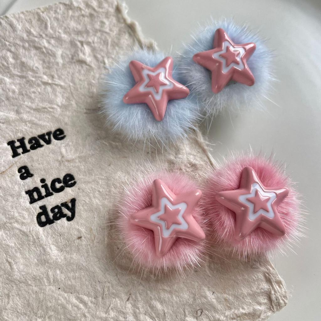 Autumn And Winter Cute Plush Star Hair Clip Hair Accessories Dopamine Plush BB Hairpins Headdress Sweet Fluffy Duckbill Clips