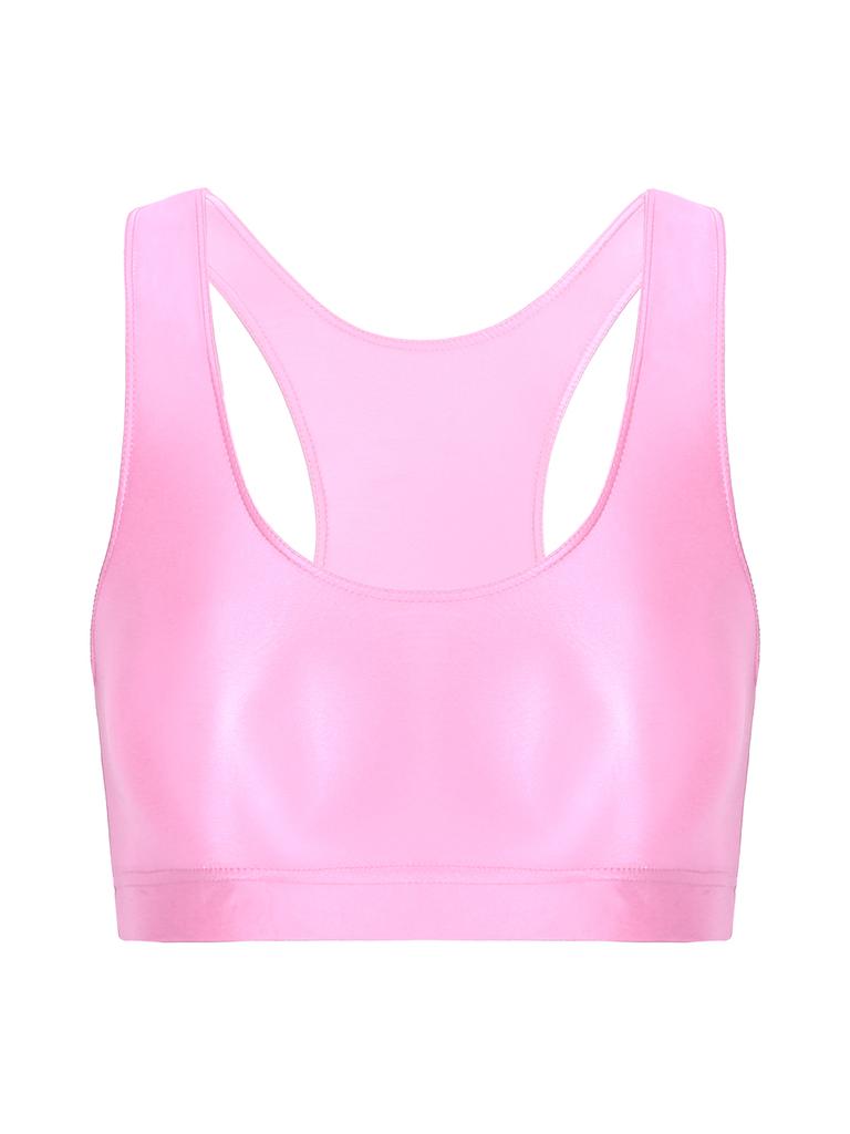 Dámský lesklý tílko s U výstřihem, bez rukávů, zkrácená vesta, jednobarevný design, sportovní, fitness, jóga top