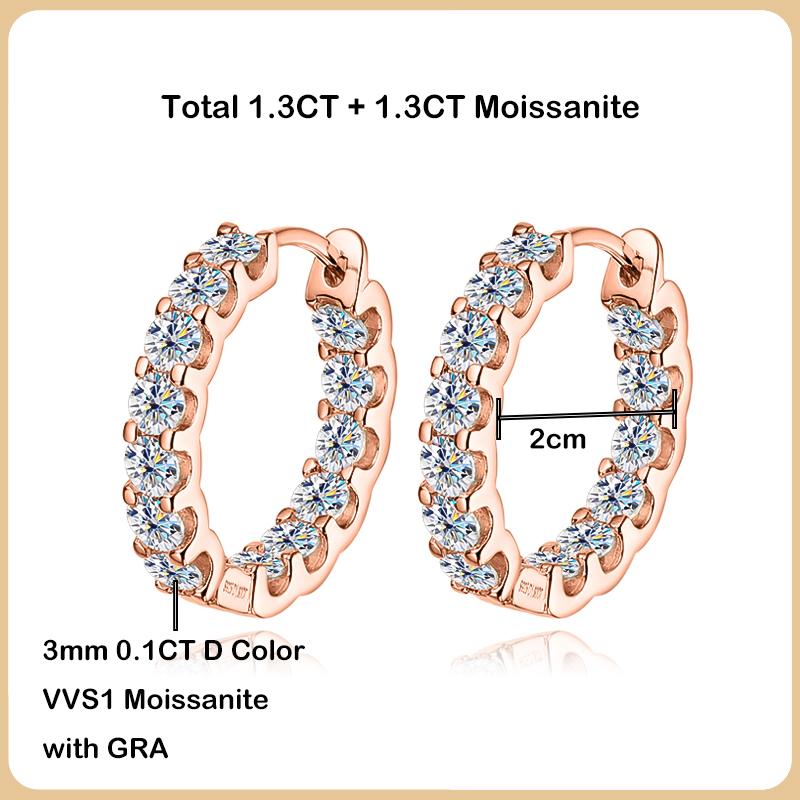 EWYA Luxury Moissanite Hoop Earrings 2.6 Carat D Color S925 Silver Earring For Women Party Fine Jewelry Christmas Gift