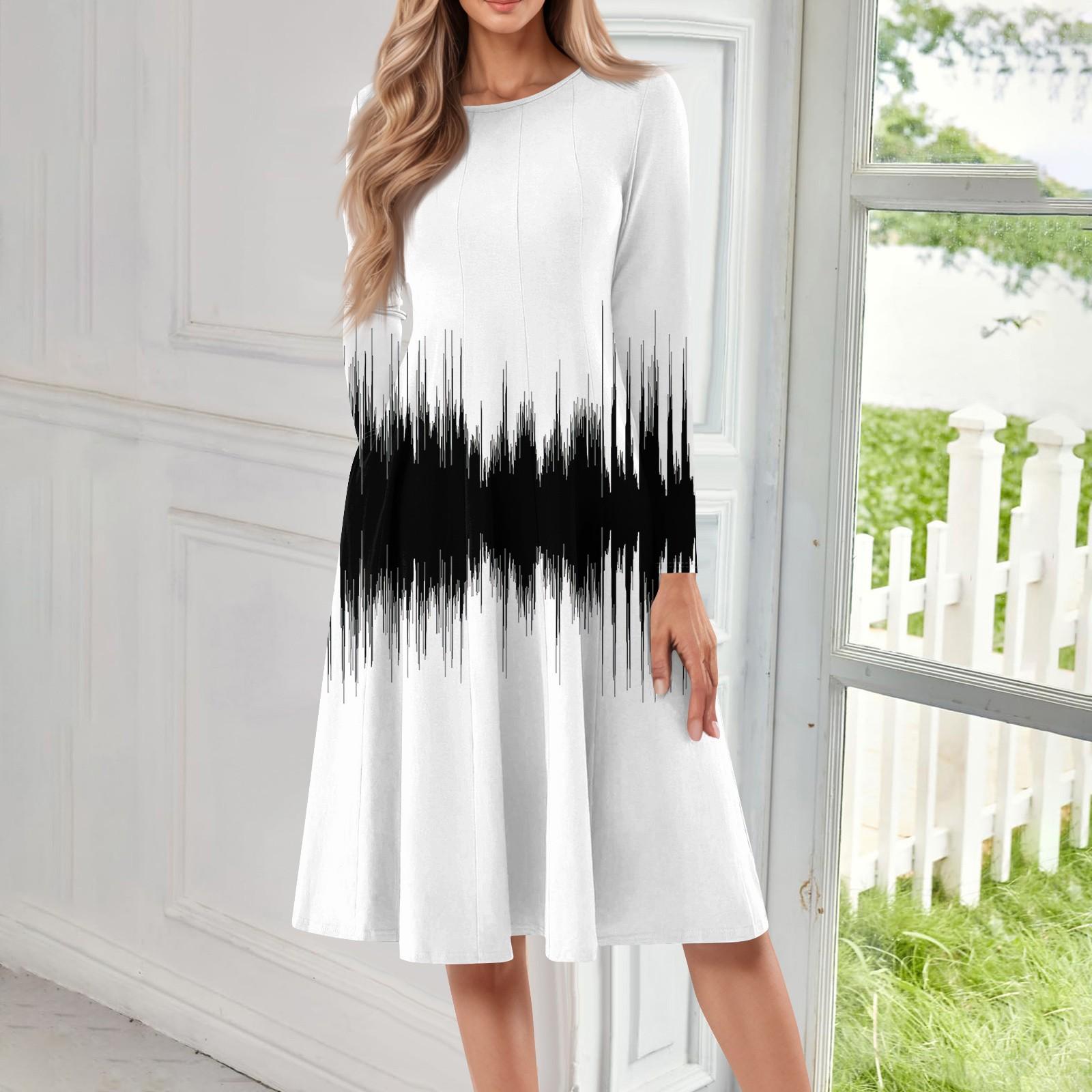 Женское повседневное модное платье миди с круглым вырезом и длинными рукавами XL золотой — фото 8