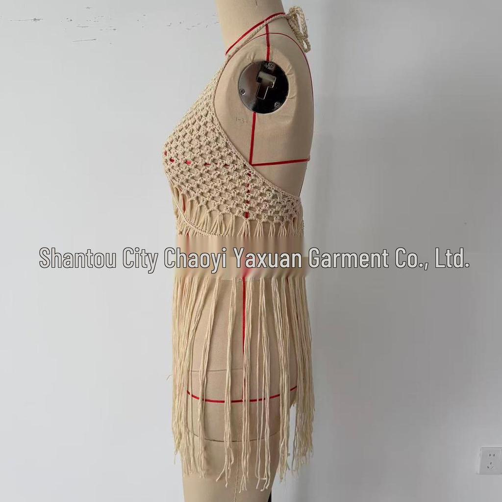 European & American Hand-Crocheted Tassel Bikini Cover-Up Top