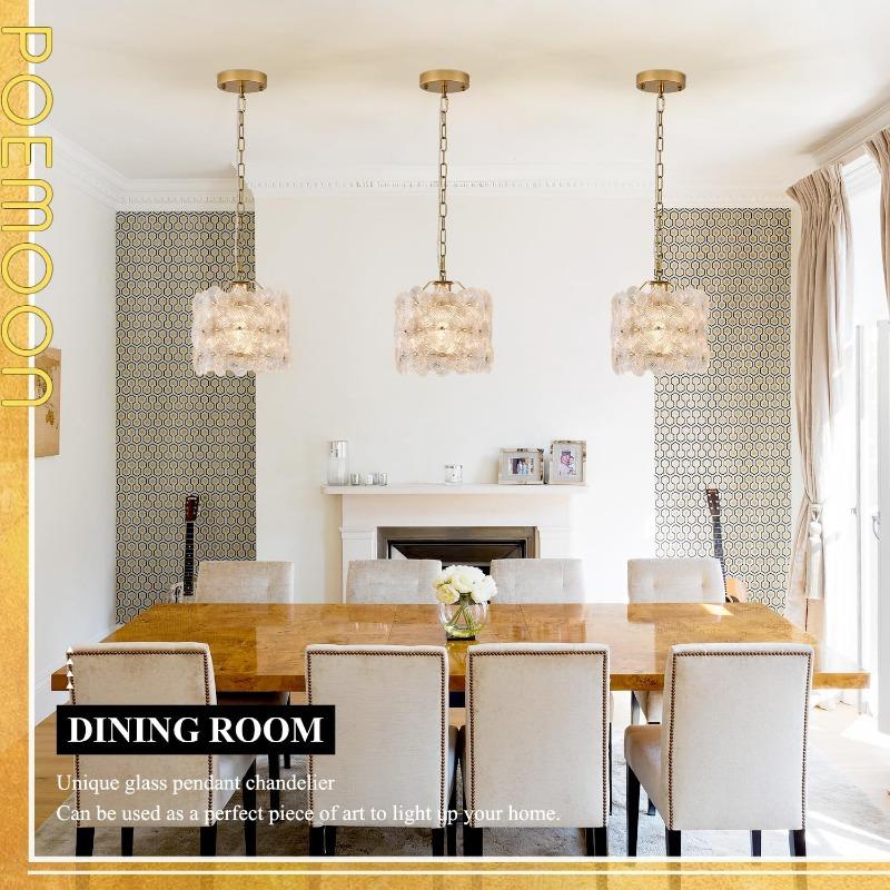 Gold Glass Pendant Light with White Ceramic Flowers