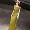 Lanseer Elegant Lace Panel Tie-Waist Midi Dress