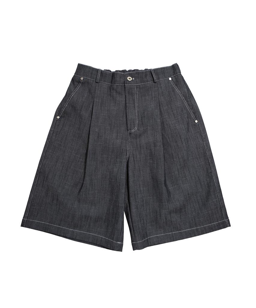 GOSTREET One-Tuck Bermuda Rivet Denim Pants Dark Blue