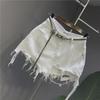 2023 Spring/Autumn White Raw Edge Irregular Denim Skirt with Anti-Exposure Holes and Pockets