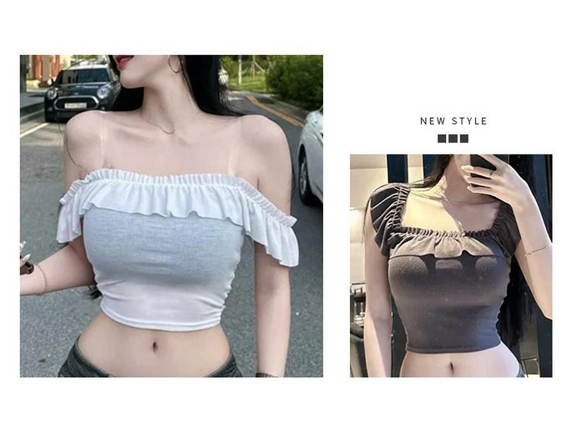 Korean Dongdaemun Off-Shoulder Ruffle Crop Top: Slimming, Sexy, Pure Desire Style for Women