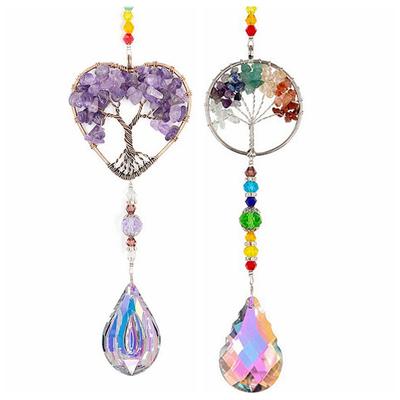 7 Chakra Steine Amethyst Splitter Kristall Sonnenfänger Metall Lebensbaum Anhänger Wanddeko Hängender Anhänger Windspiel Dropshipping