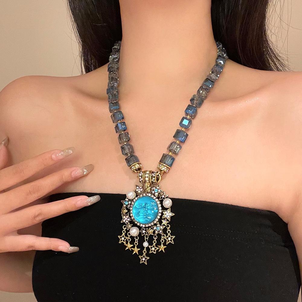 2026 New Y2K Sweet Pendant Necklaces Women Exaggerated Tassel Moon Star Beaded Necklaces Halloween Party Holiday Jewelry Gifts