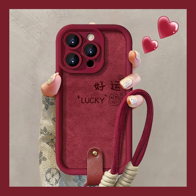 

Удачи Кролик Обматывающая Веревка Подходит для Чехла для Телефона IPhone 13PRO 14, Бордовая Овечья Кожа 15, Полностью Обернутый Противоударный XR Силиконовый X iPhone 13