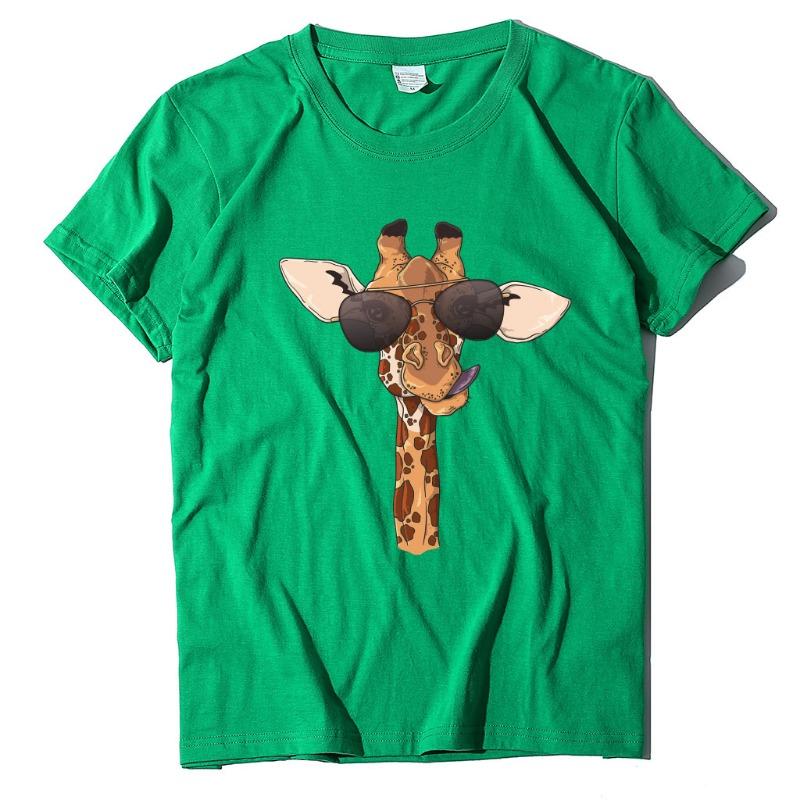 

Футболка для девочки с принтом жирафа и очками, свободные буквы, чистый хлопок, круглый вырез, футболки для женщин XXXL трава зеленый