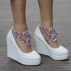 Ankle Strap Wedges Pumps Large Size Bridal Women Rhinestone Platform Shoes Mary Jane High Heels