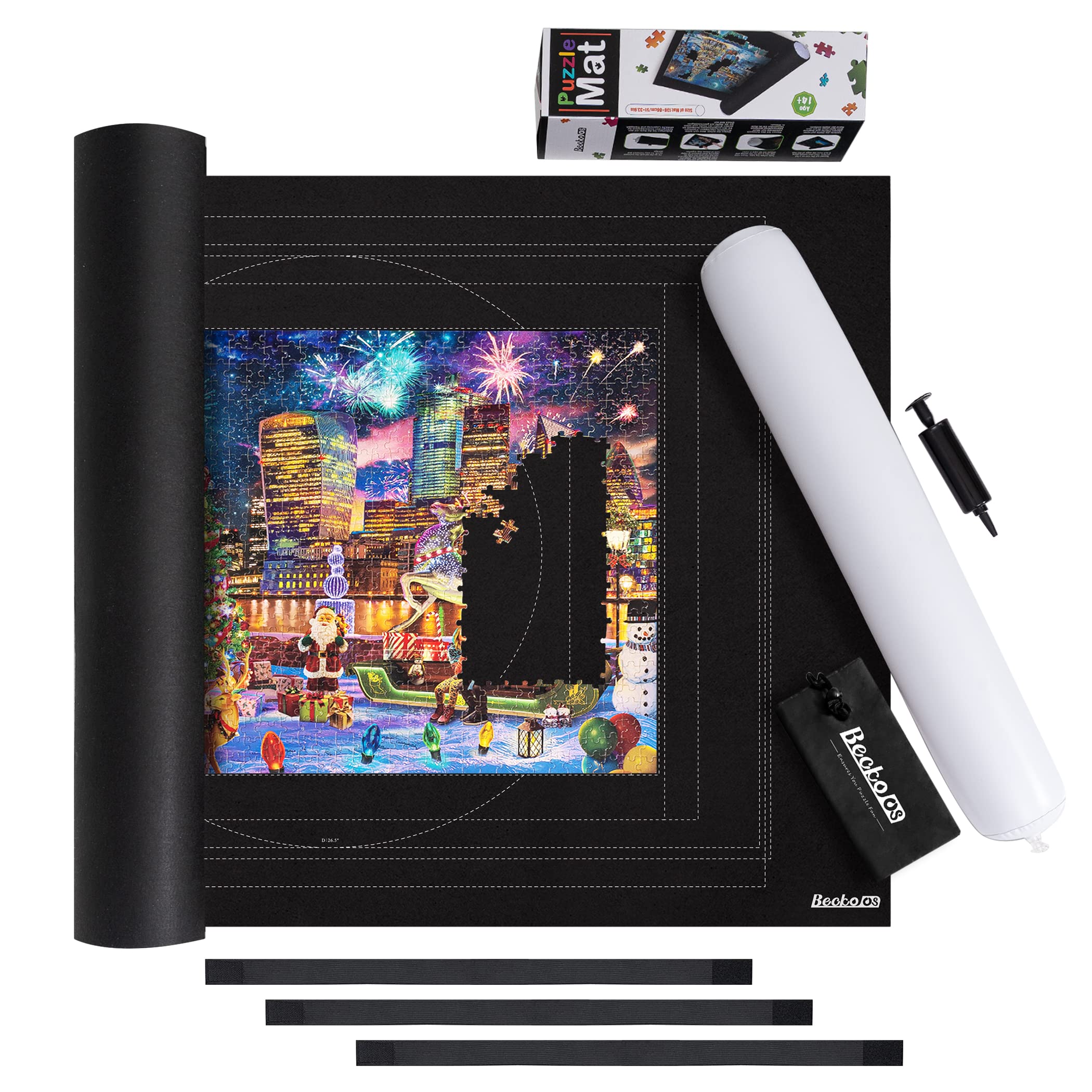 

Коврик-пазл Becko US 2000 Piece Jigsaw Pad Roll Up with Auxiliary Line, черный фетровый коврик с черным насосом, сумка для хранения на шнурке, портативный пазл Saver Easy to