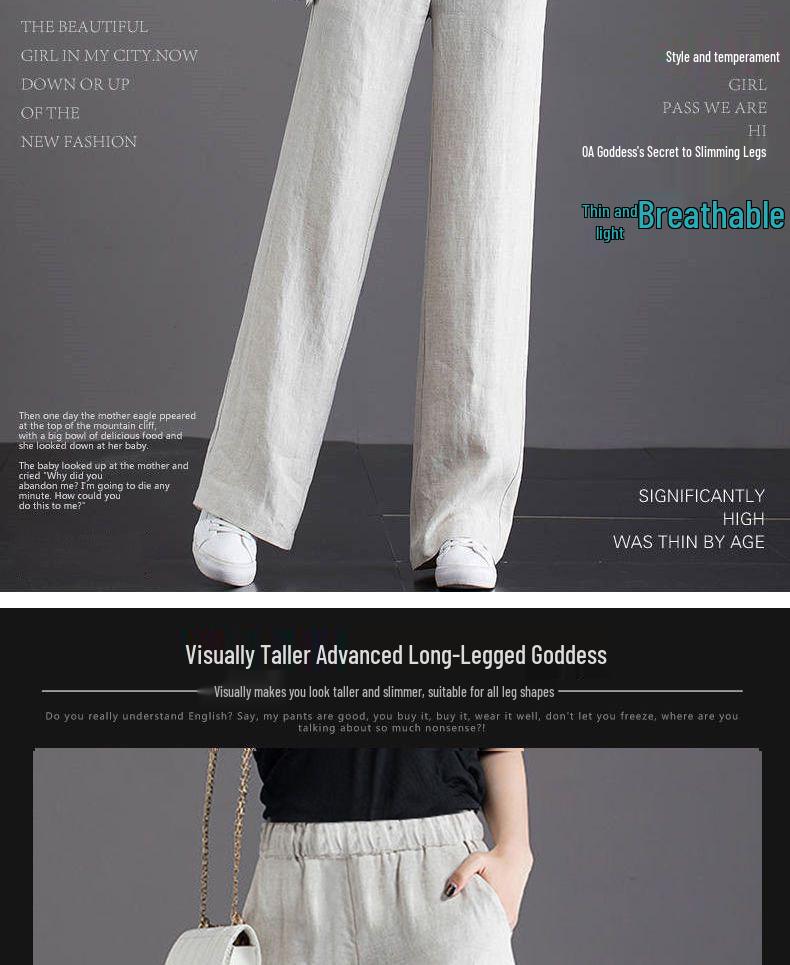 Pure Cotton High-Waisted Wide-Leg Pants for Women, Loose Drapey Fit, Perfect for Spring/Summer 2026.