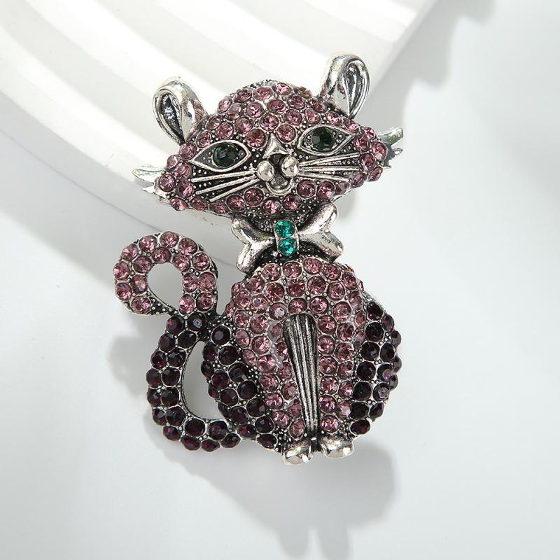 Fashion Full Rhinestone Cat Brooches For Women Clothing Coat Jewelry Accessries Gifts
