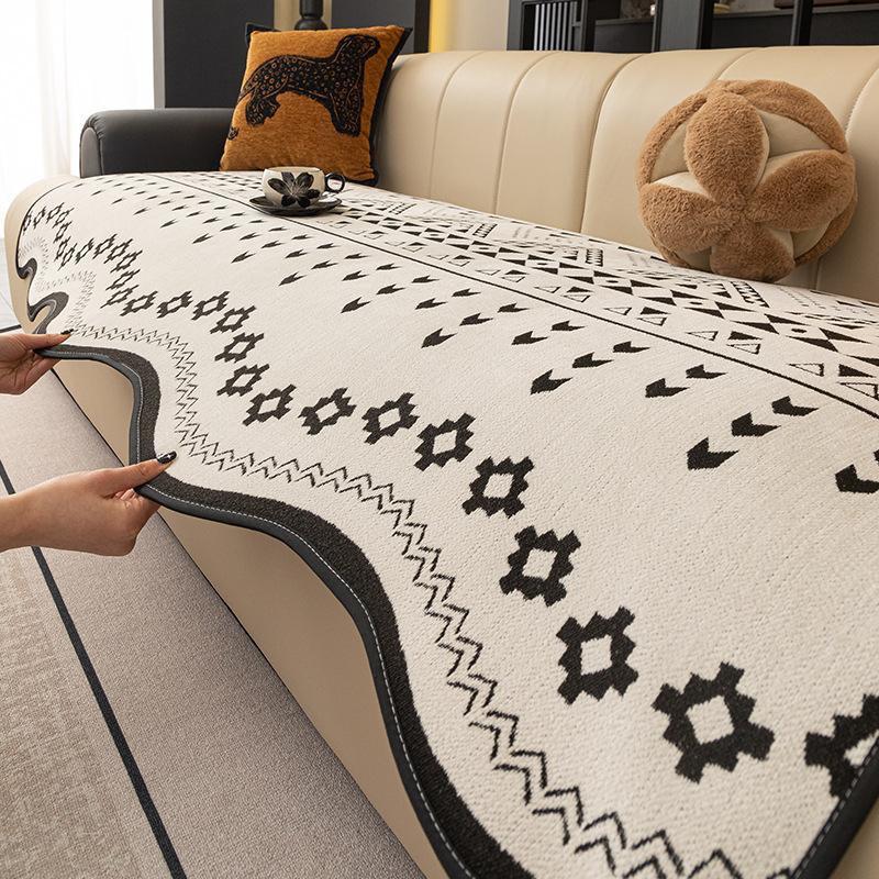 New Sofa Cushion Four Seasons Universal Fixed Non-Slip Light Luxury High-End Straight Row Leather Sofa Cover Cushion