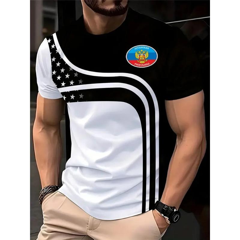 Summer New Men's Contrasting Color Splicing Short-sleeved Top Trendy Fashion Urban Street Casual T-shirt
